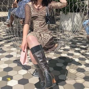 vintage 90s eclectic brown dress with shoulder cutouts